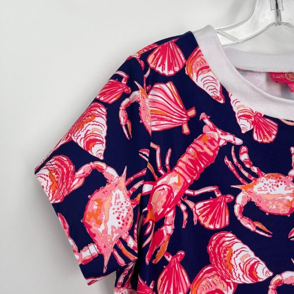 Kaeli Smith Navy Blue Red Pink Crab Lobster Short Sleeve Dress Women's Large L - Picture 5 of 10